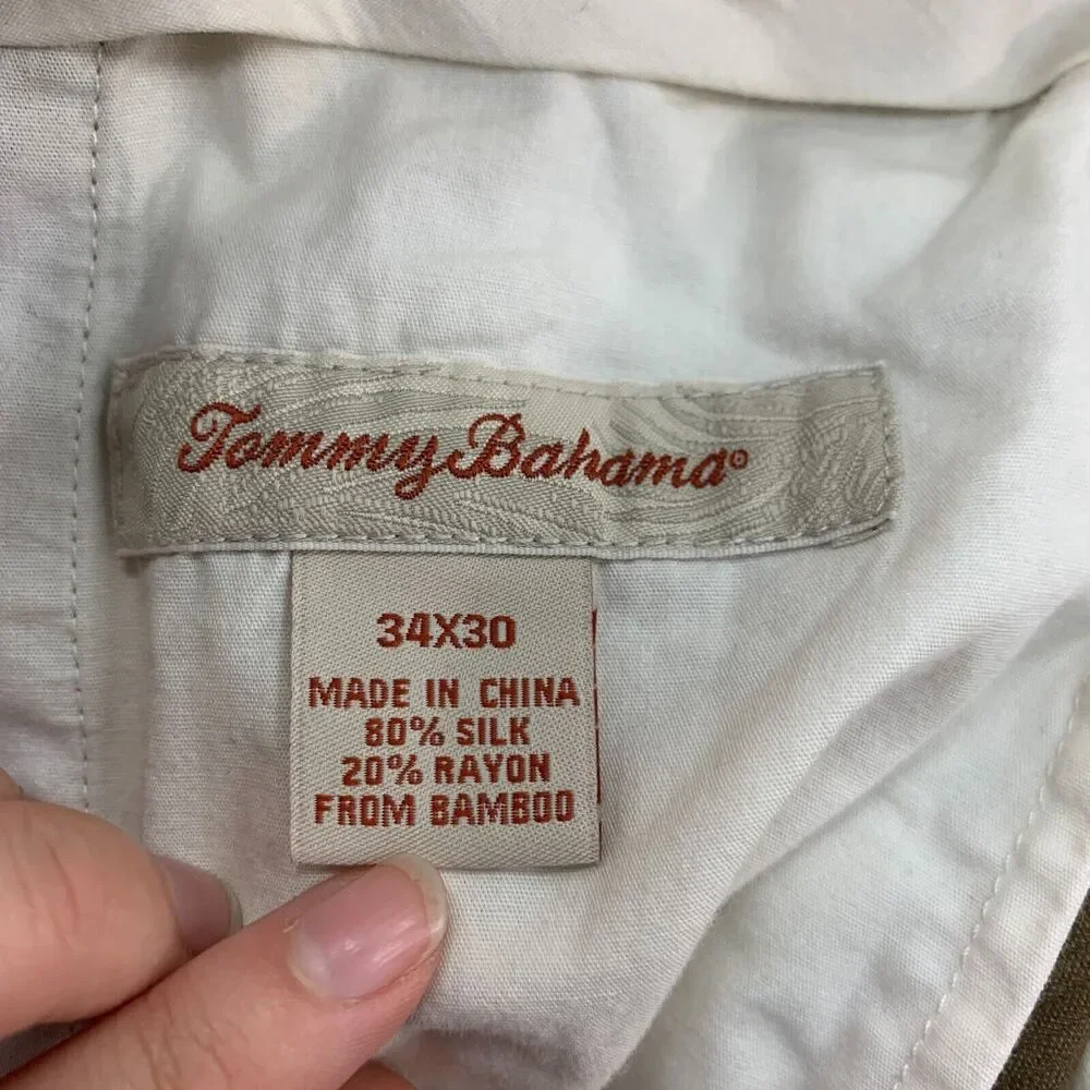 Vintage Tommy Bahama Pant Mens 34X28 Brown Silk Blend Pleated Front Relaxed Fit
